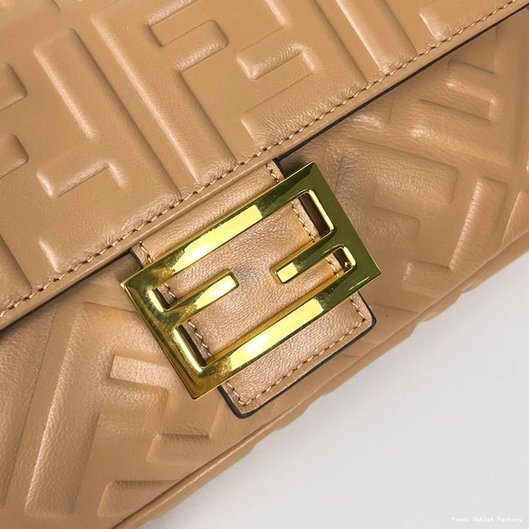 Affordable HOT Brown Nappa In Bag Leather Fendi Motif Baguette FF Medium 0717